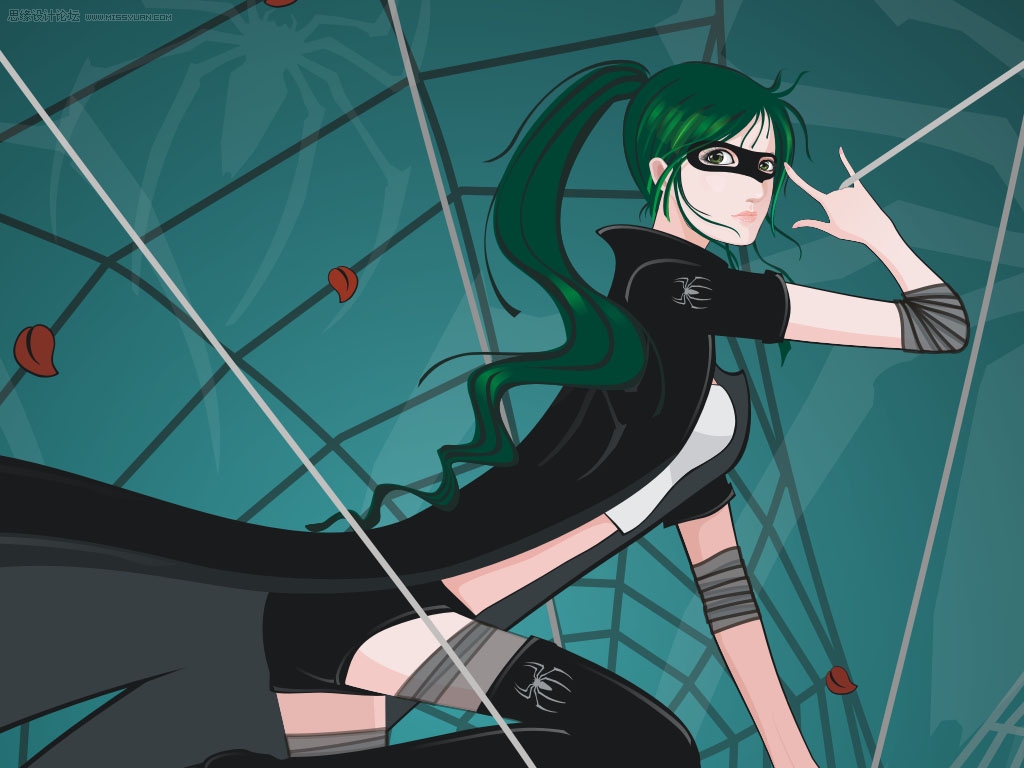 Coreldraw贝赛尔曲线鼠绘漂亮的矢量蜘蛛女侠图片设计教程 第12张 Coreldraw贝赛尔曲线鼠绘漂亮的矢量蜘蛛女侠图片设计教程 第12张