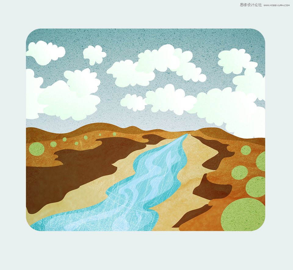 Illustrator绘制外景朴素的山谷小溪效果图