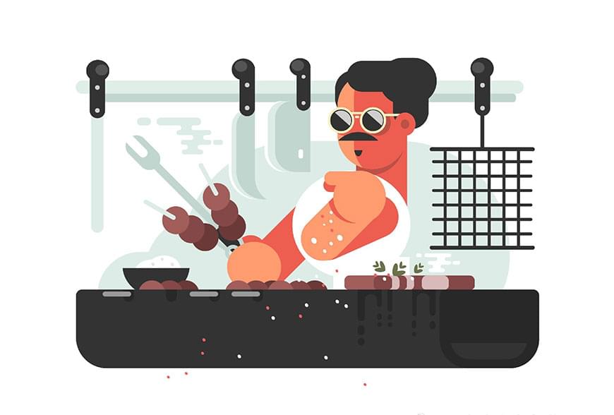 使用Illustrator绘制插画主题的搞怪烤串大叔