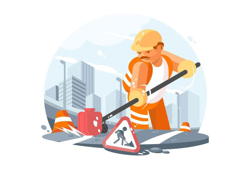 Illustrator绘制马路上正在施工的Q版工人