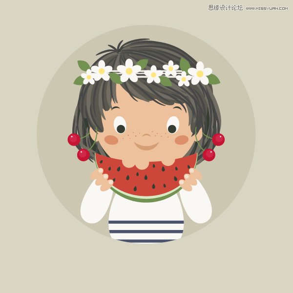 Illustrator绘制卡通风格的吃西瓜女孩教程