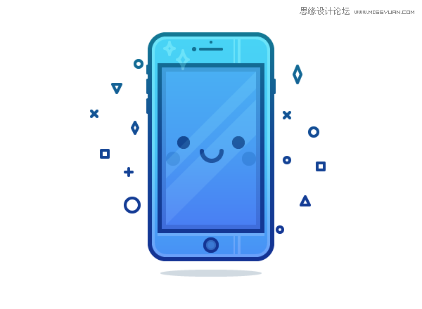 Illustrator绘制蓝色可爱的手机插画图标  第1张