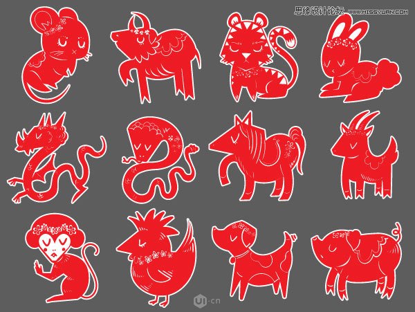 Illustrator绘制中国风的十二生肖图像教程