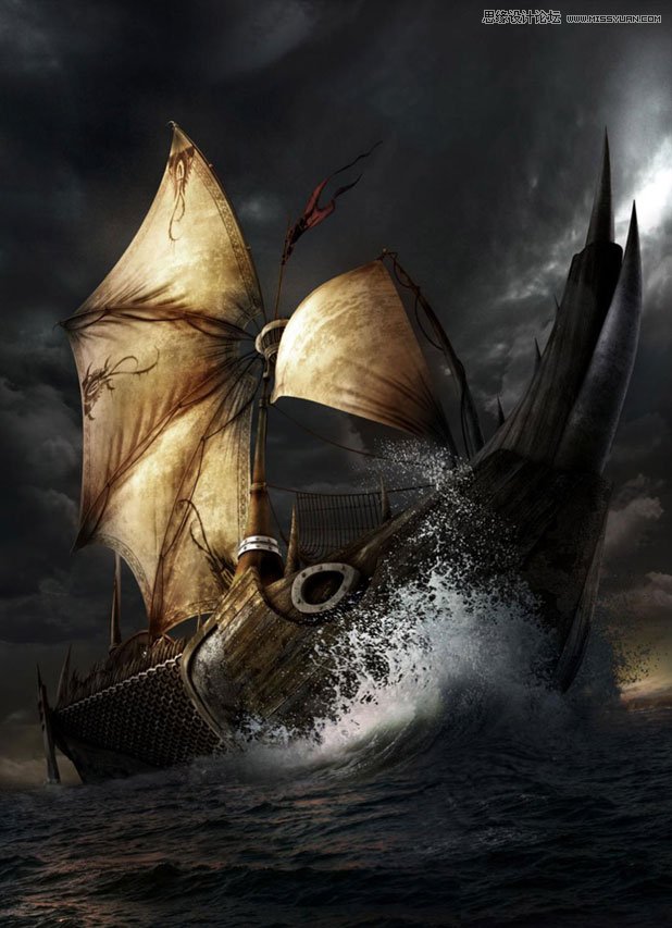 3DMAX制作在大海中航行的帆船